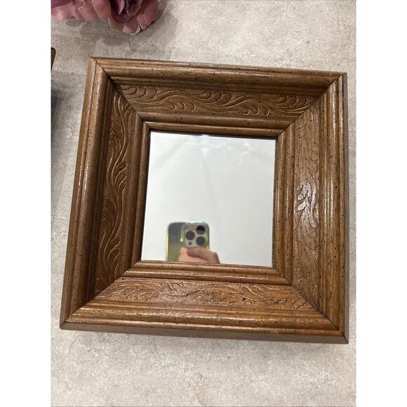 Vtg 70s Homco Home Interiors 8” Square Ornate Wood Mirror Set Of 2 MCM Boho - Picture 4 of 8